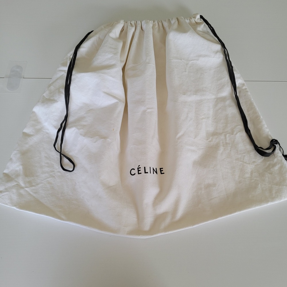 Celine Large XL Canvas Drawstring Dust Bag Off White Logo 26x22 Handbag Cover - Picture 7 of 7
